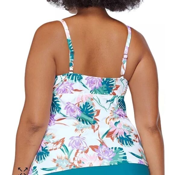 RAISINS CURVE Plus Size Printed Buzios Aries Twist-Front Tankini Swim Top - Picture 2 of 11